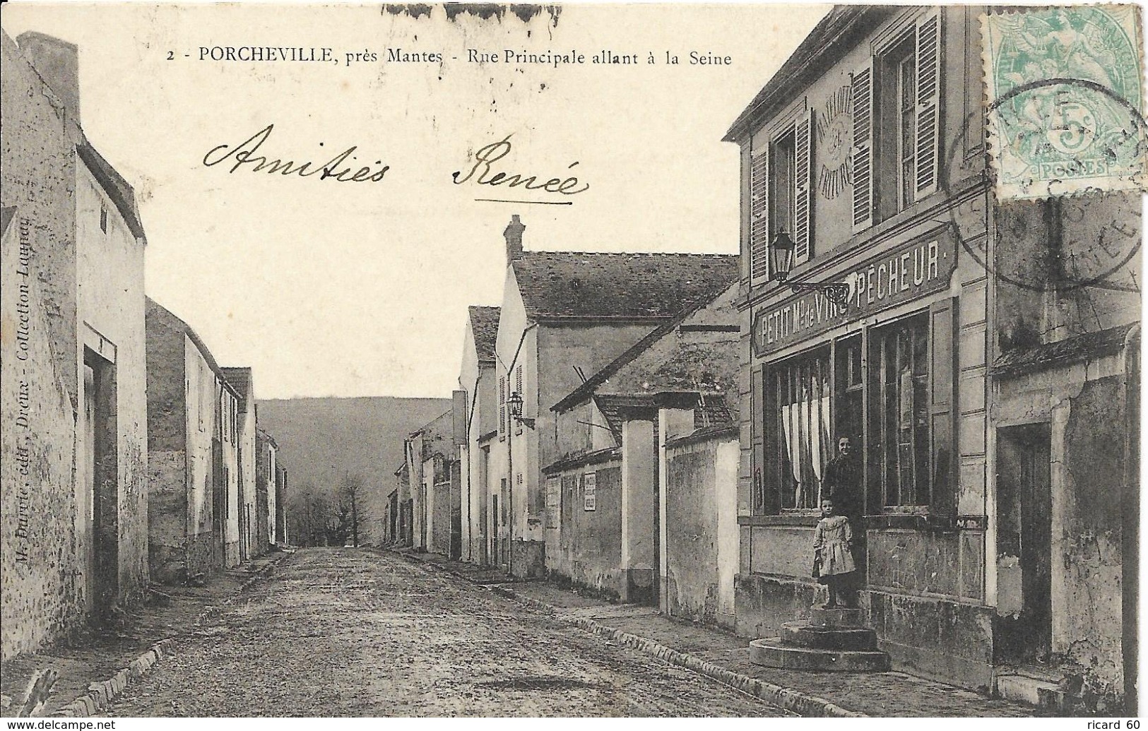 Cpa Porcheville, Rue Principale, Petit: Maison De Vin Et De Pêche - Porcheville