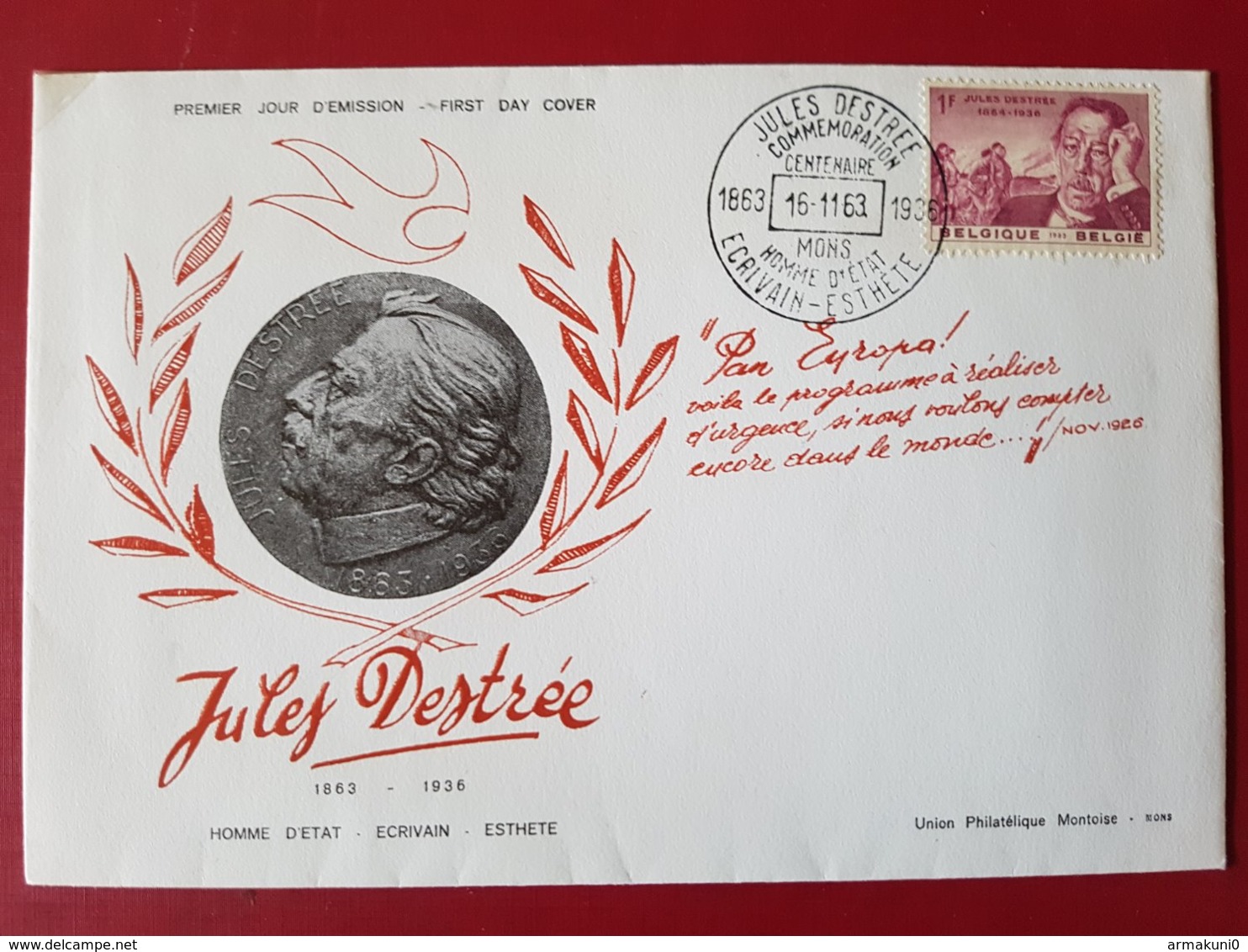 Belgique-België - FDC N°1269 "Centenaire De La Naissance De Jules Destrée" - ....-1951