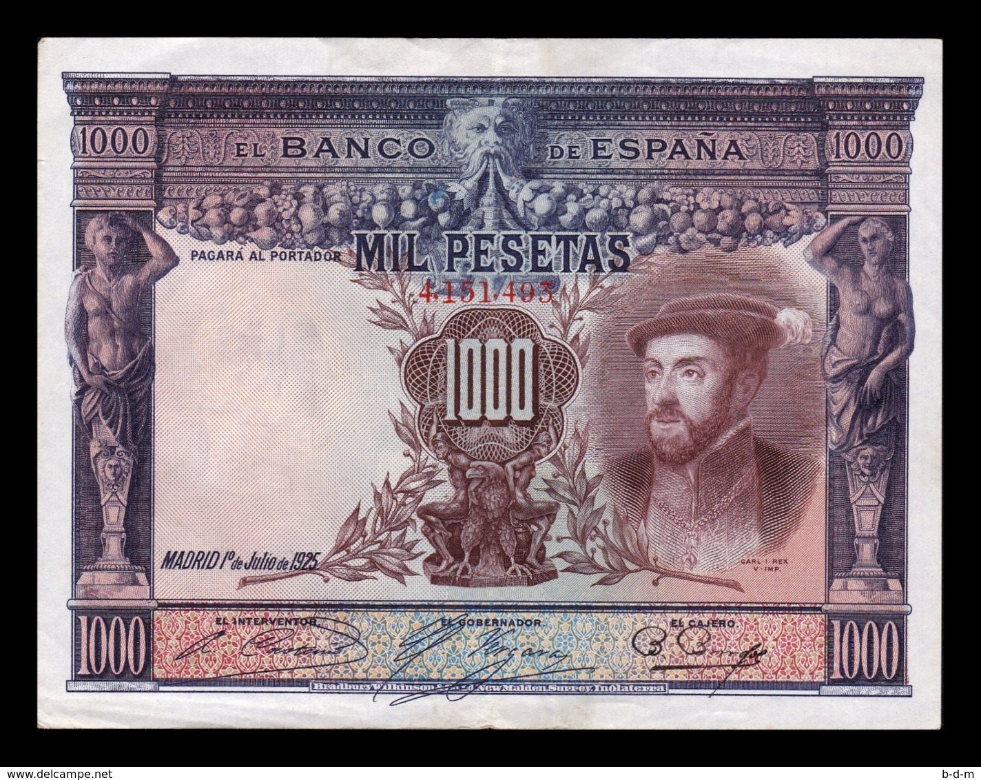 España Spain 1000 Pesetas Carlos I 1925 Pick 70c MBC VF - 1000 Pesetas