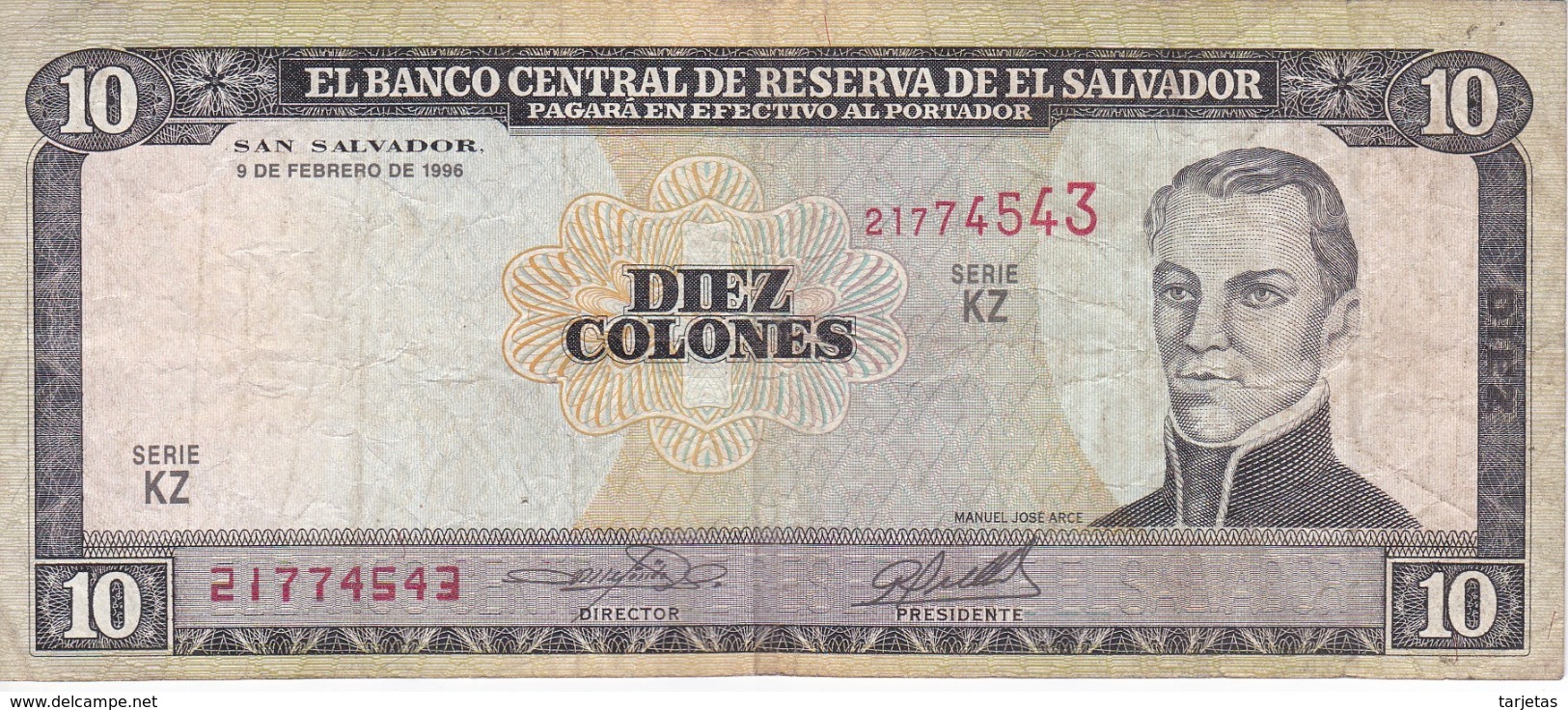 BILLETE DE EL SALVADOR DE 10 COLONES DEL AÑO 1996 DE CRISTOBAL COLON   (BANKNOTE) - El Salvador