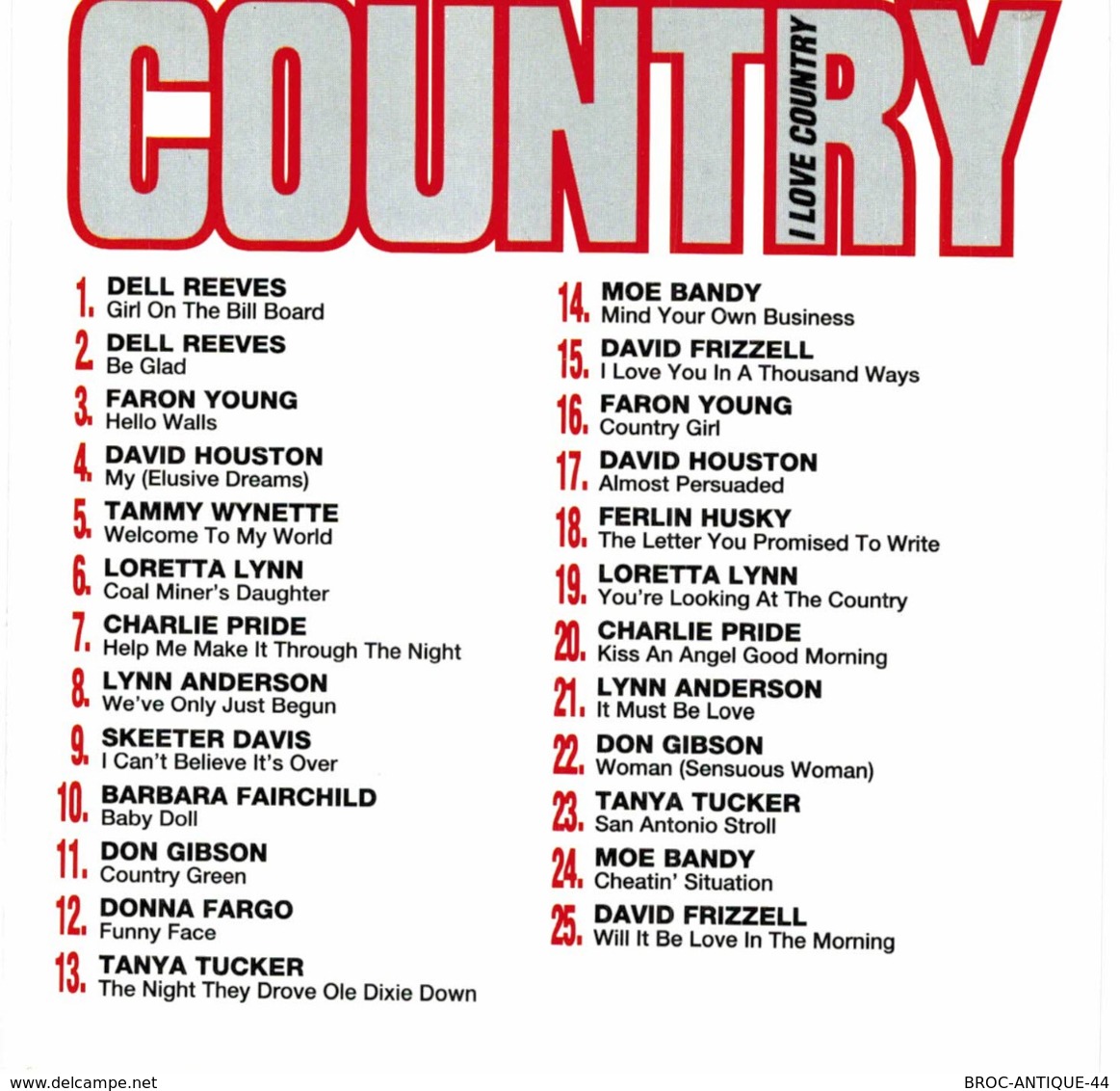 CD N°2534 - I LOVE COUNTRY - COMPILATION 25 TITRES - Country Et Folk