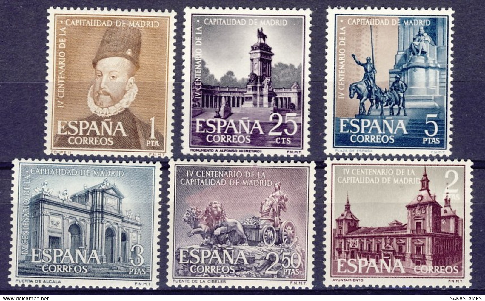 1961-(MNH=**) Spagna S.6v."4� Centenario Di Madrid Del Capitale,quadro E Vedute" - Nuovi