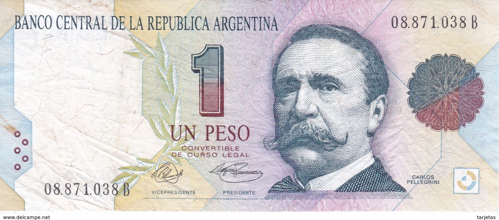 BILLETE DE ARGENTINA DE 1 PESO CONVERTIBLE DEL AÑO 1993 - CARLOS PELLEGRINI (BANKNOTE) - Argentina