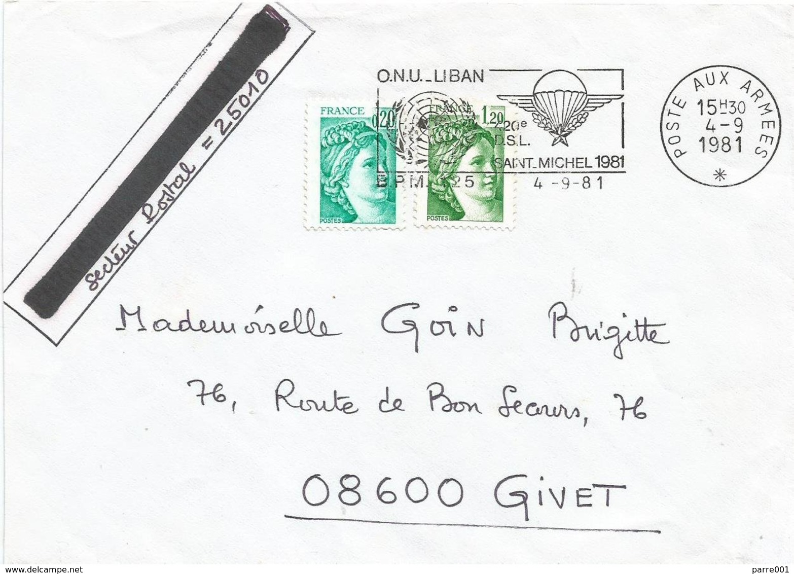 France 1981 BPM 125 Liban UNIFIL FINUL Special Forces Para Militaire Military Peacekeeping Forces Cover - Militaire Stempels Vanaf 1900 (buiten De Oorlog)