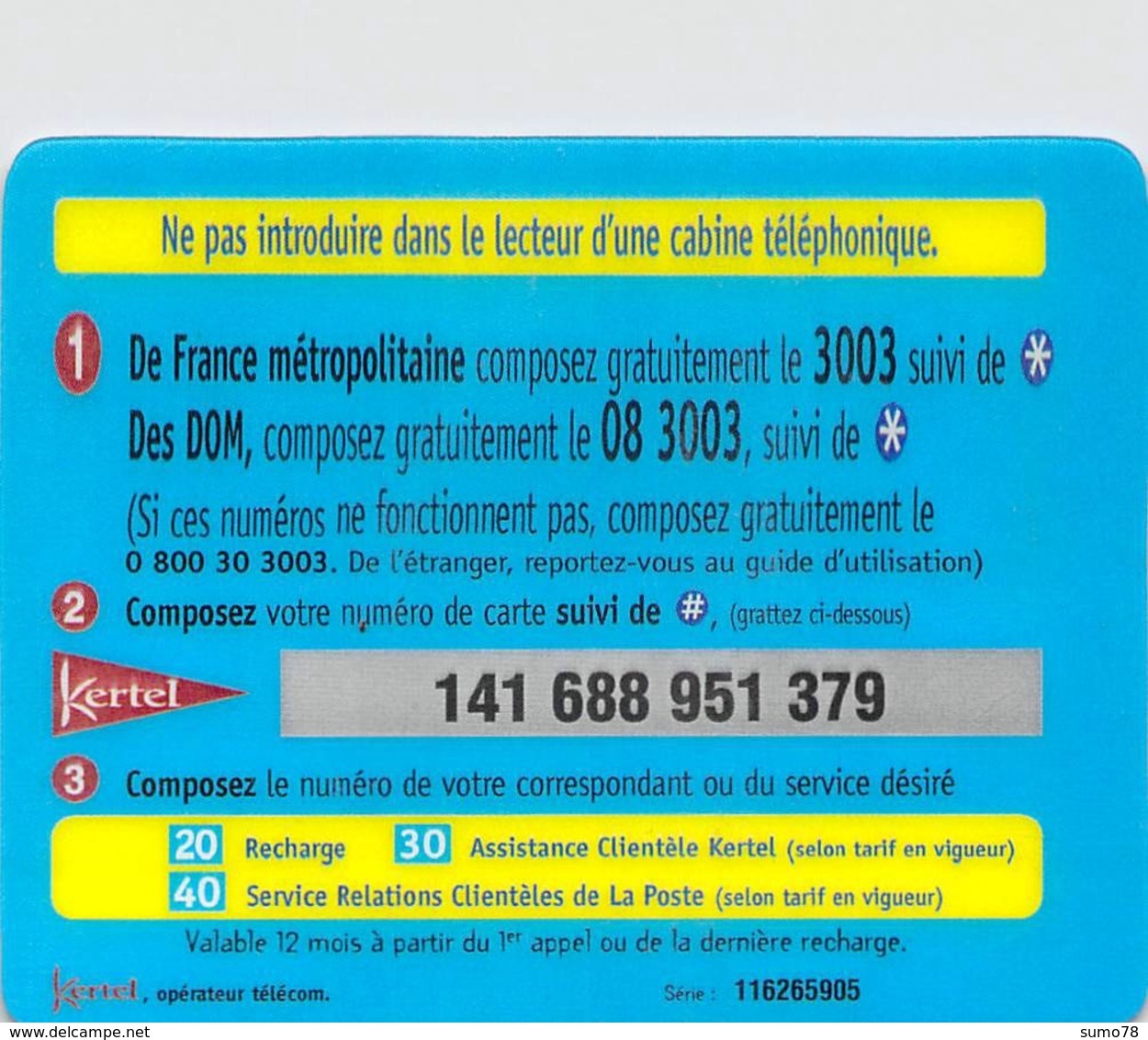 Carte Prépayée -  KERTEL - LA POSTE - 100 F - Andere & Zonder Classificatie