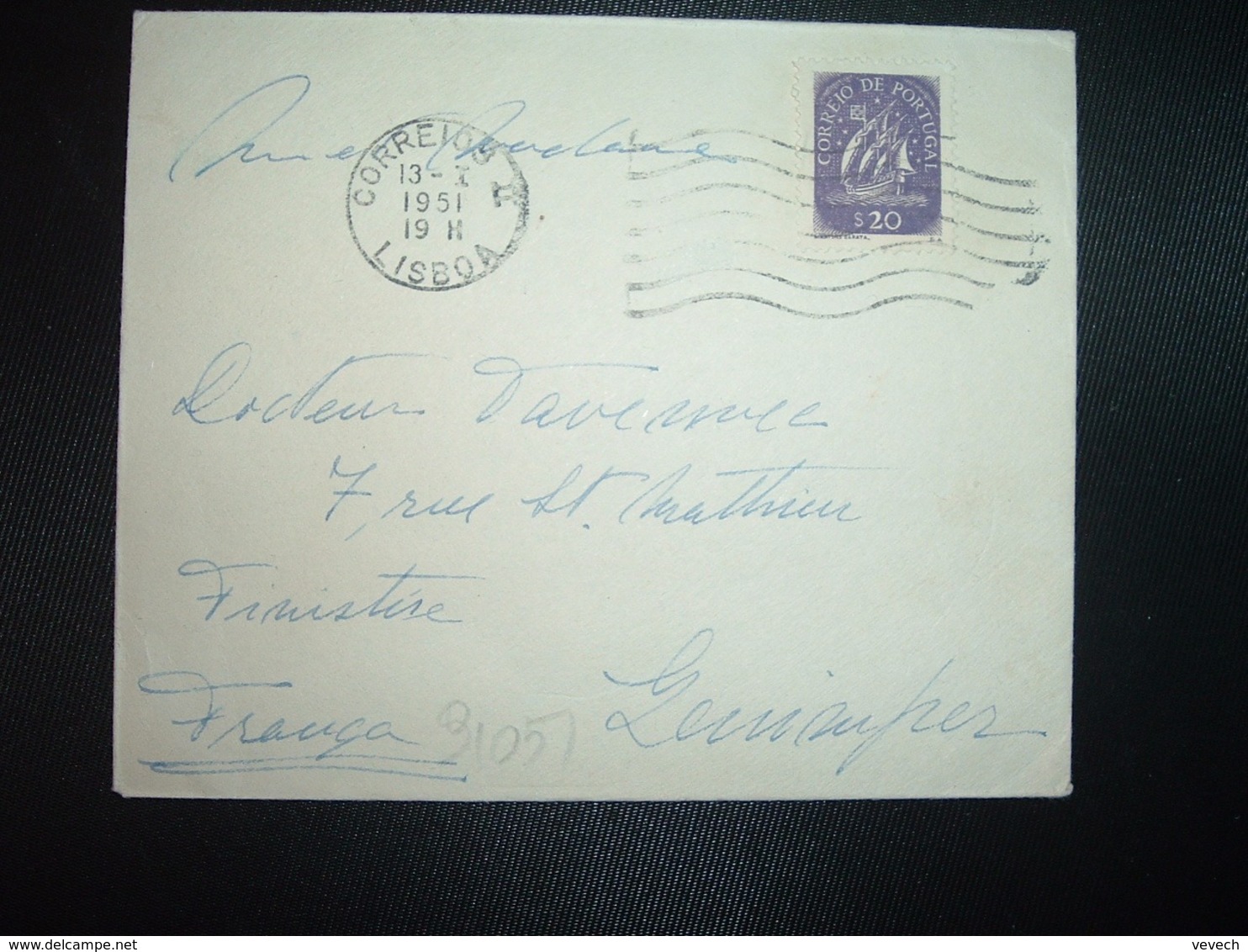 LETTRE Pour La FRANCE TP BATEAU VOILIER S20 OBL.MEC.13 I 1951 LISBOA - Lettres & Documents