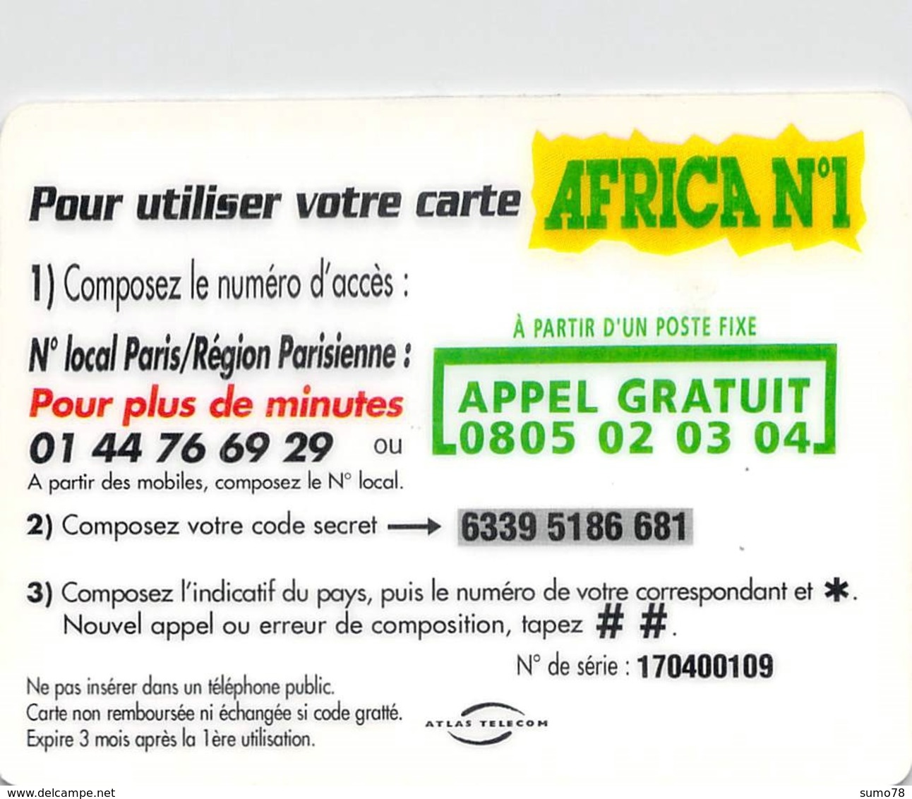Carte Prépayée -  AFRICA N° 1  -   -  150 UNITES - Andere & Zonder Classificatie