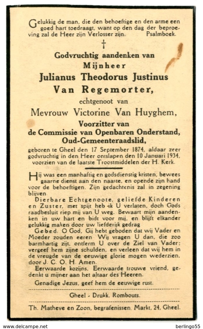 Dp. Van Regemorter Julianus. Echtg. Van Huyghem Vistorine. ° Gheel 1874 † Gheel 1934 - Religione & Esoterismo