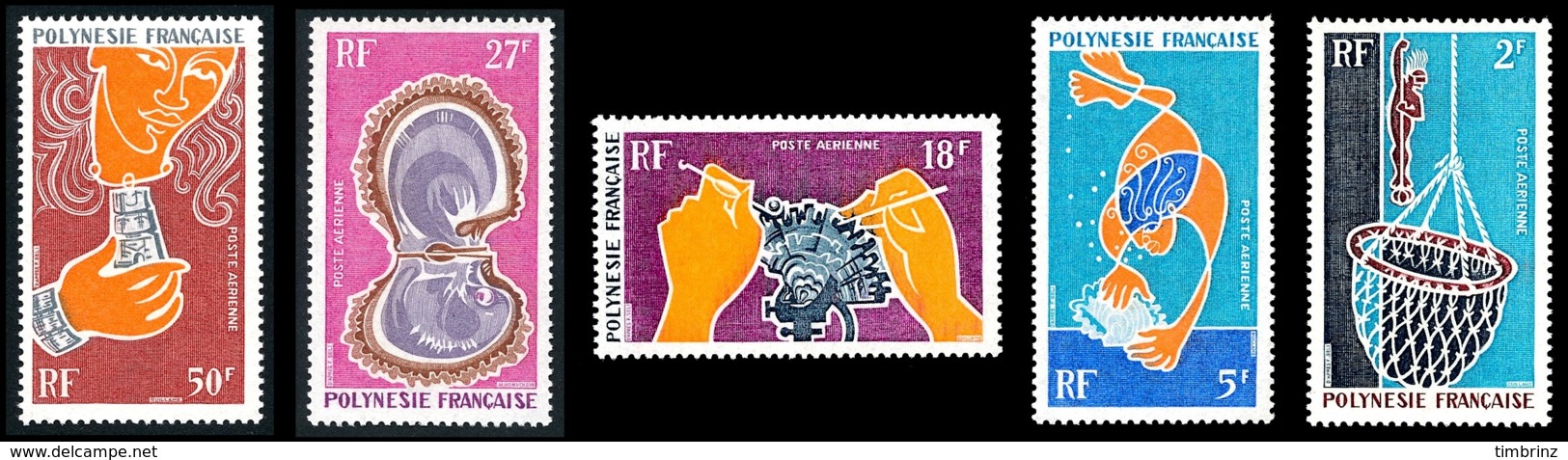 POLYNESIE 1970 - Yv. PA 34 35 36 37 Et 38 ** SUP  Cote= 41,90 EUR - Huitre Perlière (5 Val.)  ..Réf.POL24372 - Neufs