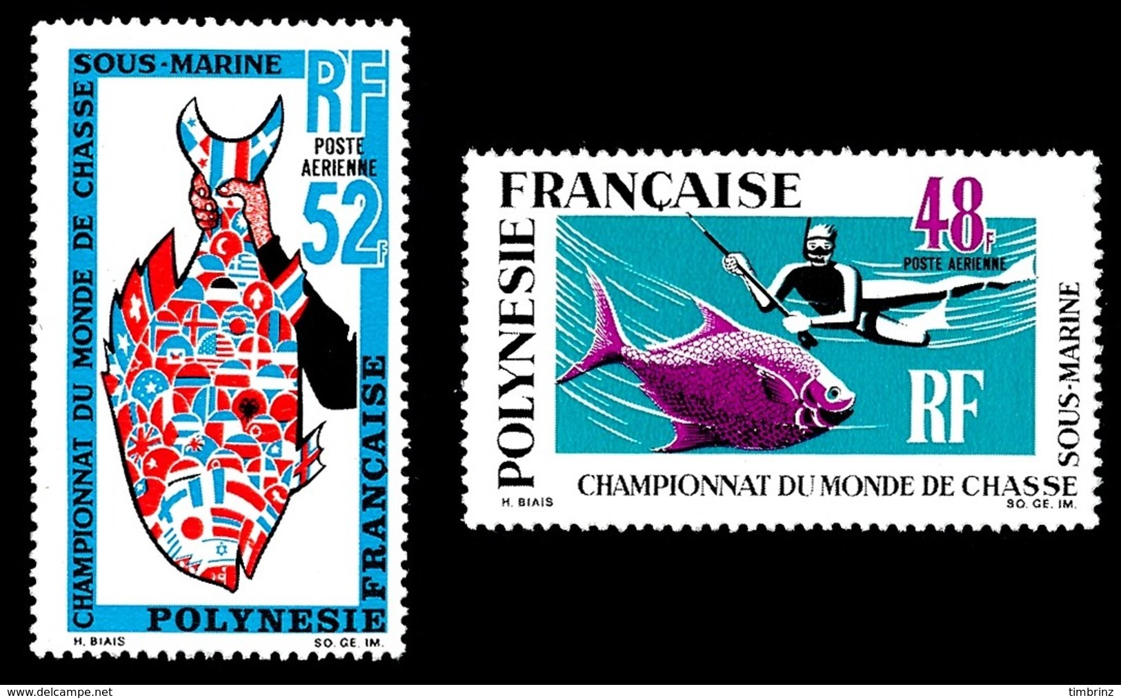 POLYNESIE 1969 - Yv. PA 29 Et 30 * TB  Cote= 107,00 EUR - Chasse Sous-marine (2 Val.)  ..Réf.POL24369 - Neufs