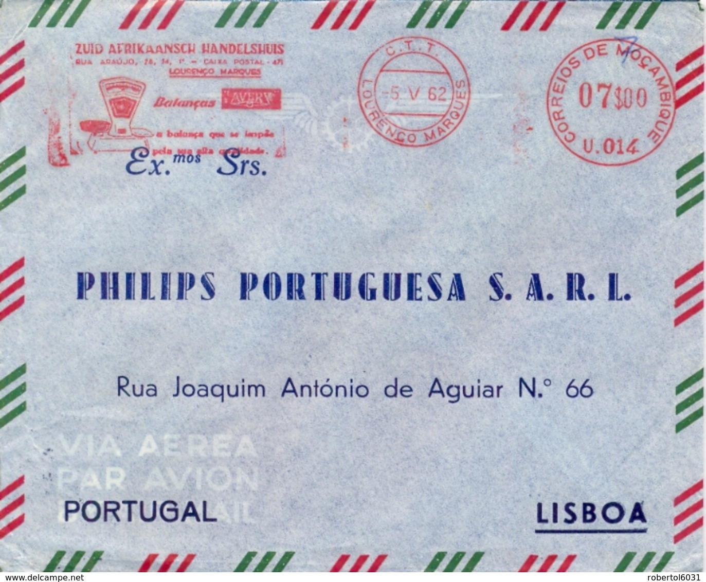 Mozambique 1962 Commercial Cover To Portugal With Lourenço Marques Meter Franking EMA 7 $ Balances AVERY - Fabbriche E Imprese