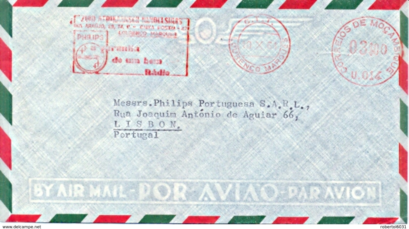 Mozambique 1964 Commercial Cover To Portugal With Lourenço Marques Meter Franking EMA 3 $ RADIO PHILIPS - Fabriken Und Industrien