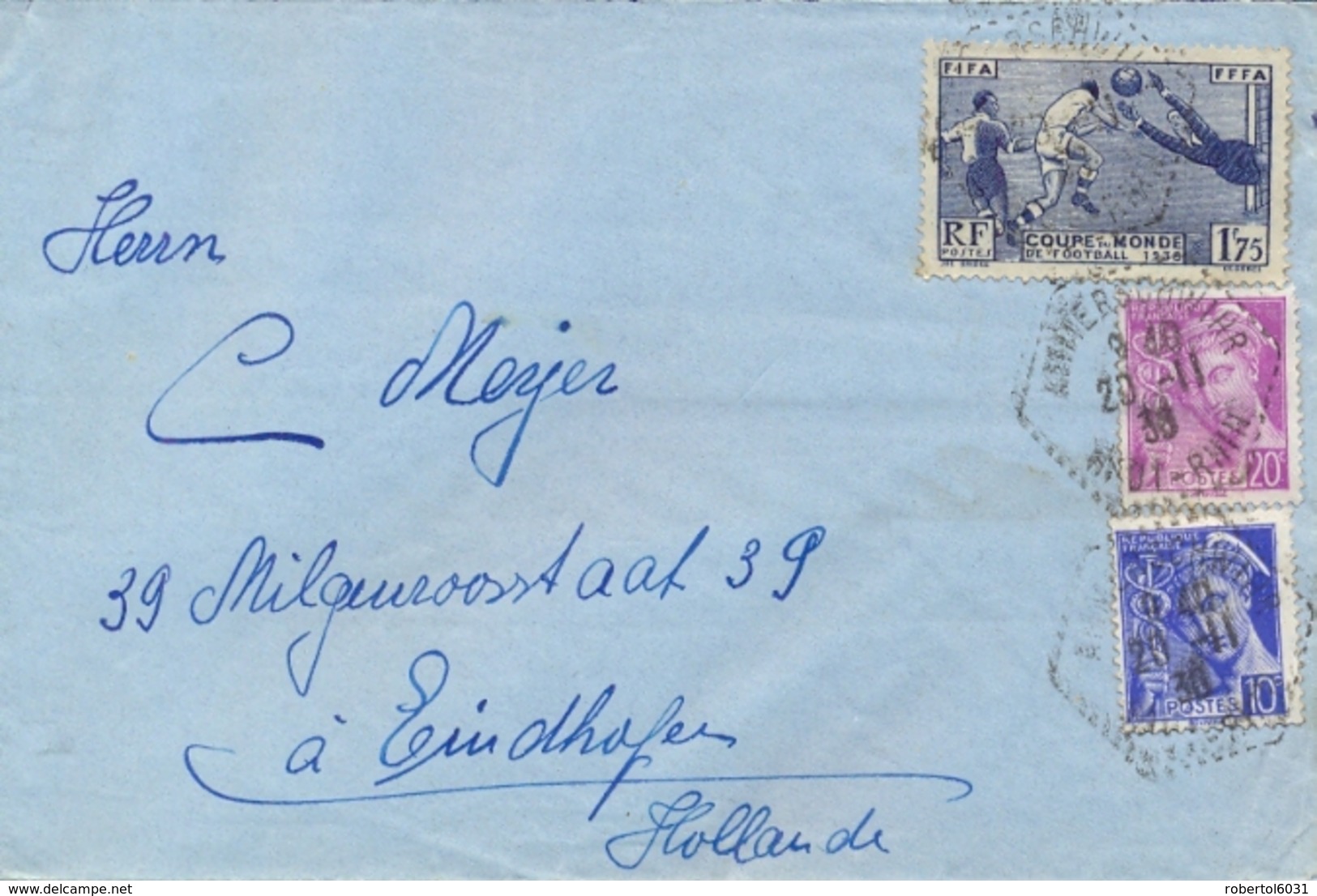 France 1938 Cover To Netherlands With Mercure 10 C. + 20 C. + Football World Cup 1,75 Fr. Coupe Du Monde - 1938 – France