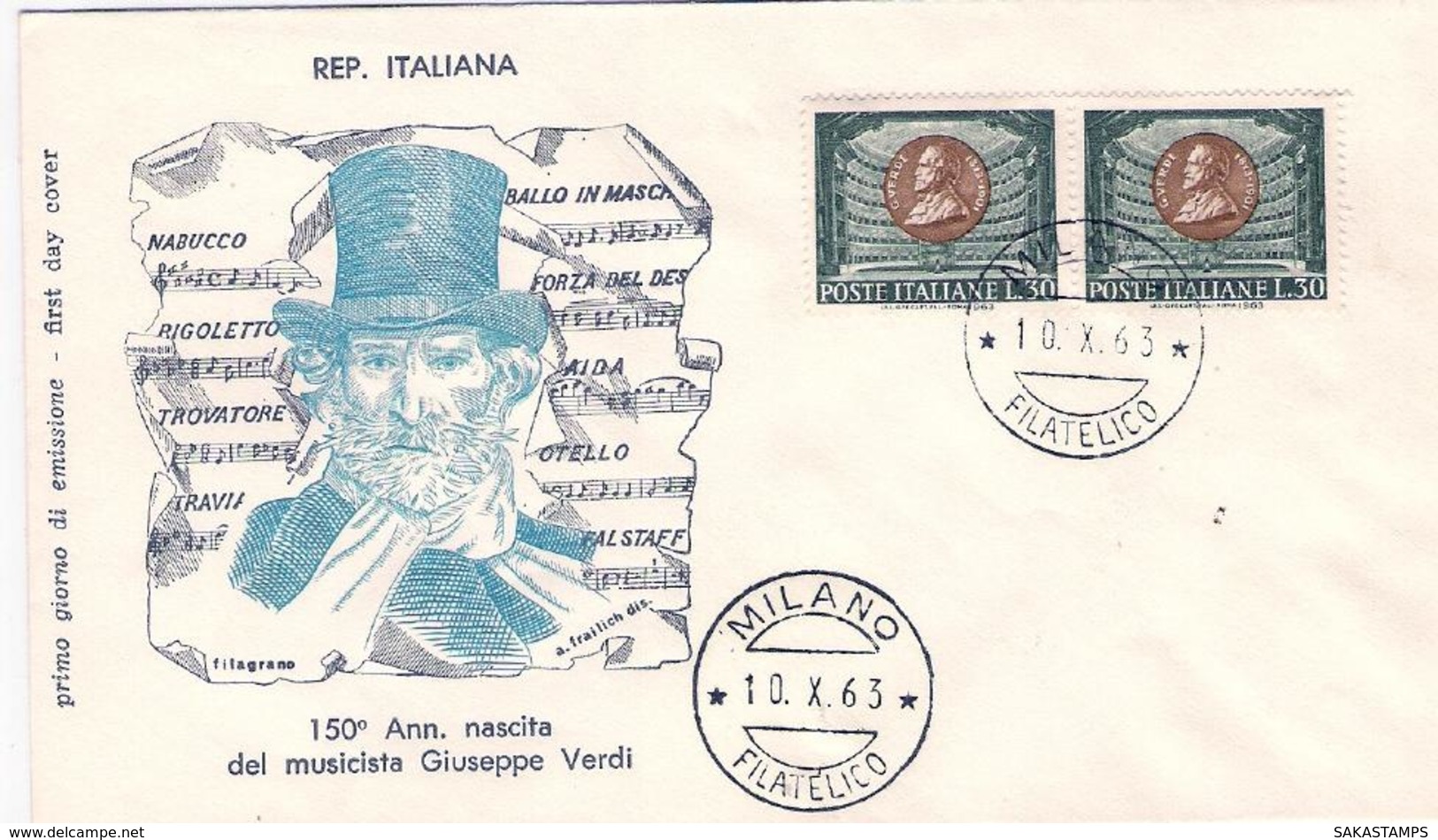 1963-coppia L.30 Verdi Su Fdc Illustrata Filagrano - 1961-70: Storia Postale