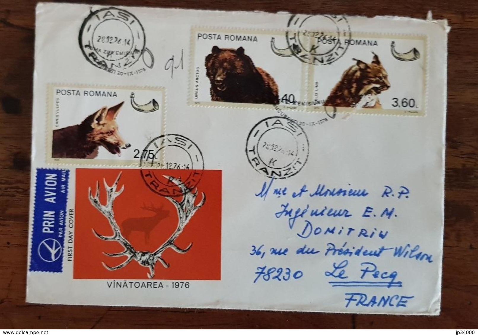 ROUMANIE, Canidés, LOUP, Ours Lynx, Yvert N°2982+2983 Sur Lettre Ayant Circulé En 1976 Pour Le PECQ En France - Other & Unclassified