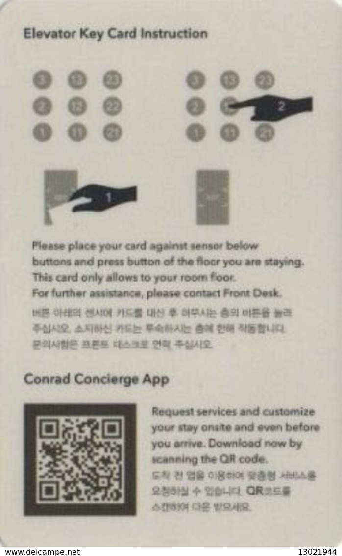 COREA DEL SUD   KEY HOTEL  Conrad Seoul - Cartes D'hotel