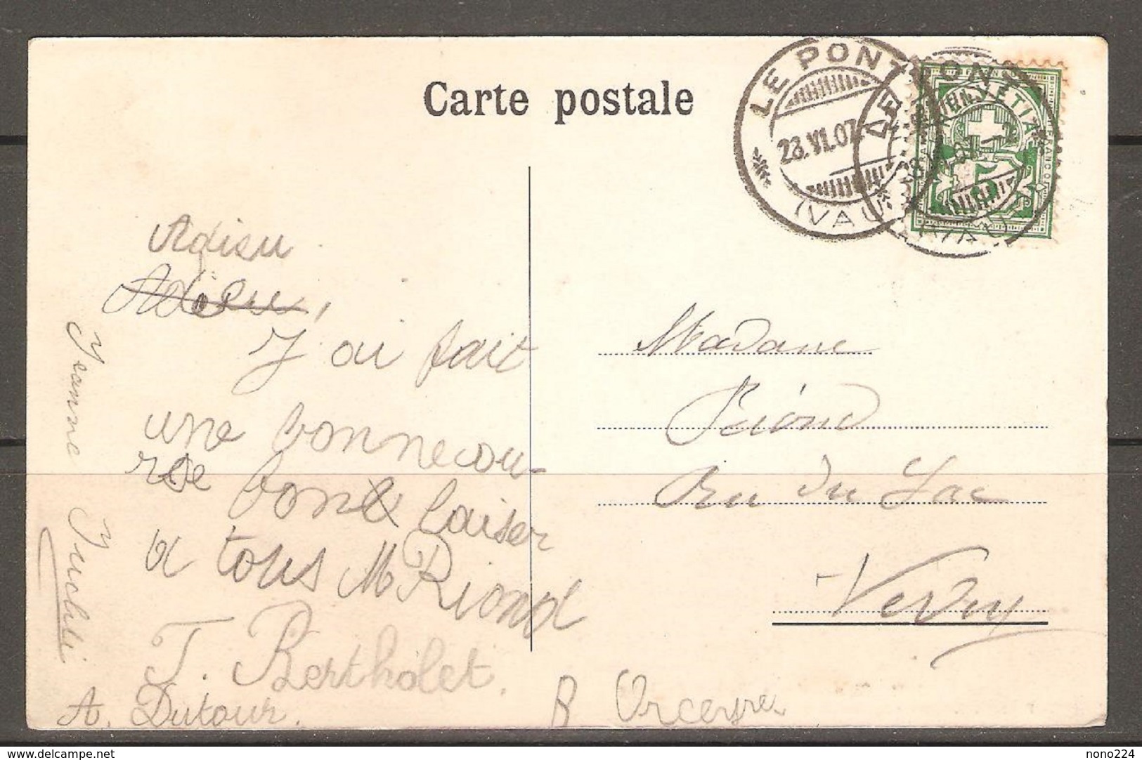 Carte P De 1907( Le Chalet De La Vallée De Joux ) - Autres & Non Classés