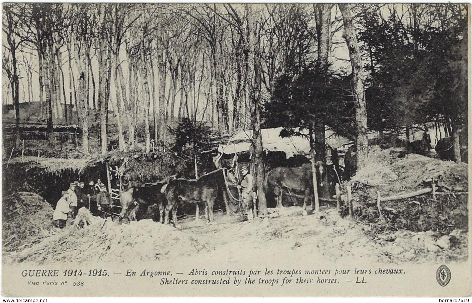 55 En Argonne  Guerre 1914-1915  Abris Construits Par Les Troupes  Montees Pour Leurs Chevaux - Other & Unclassified