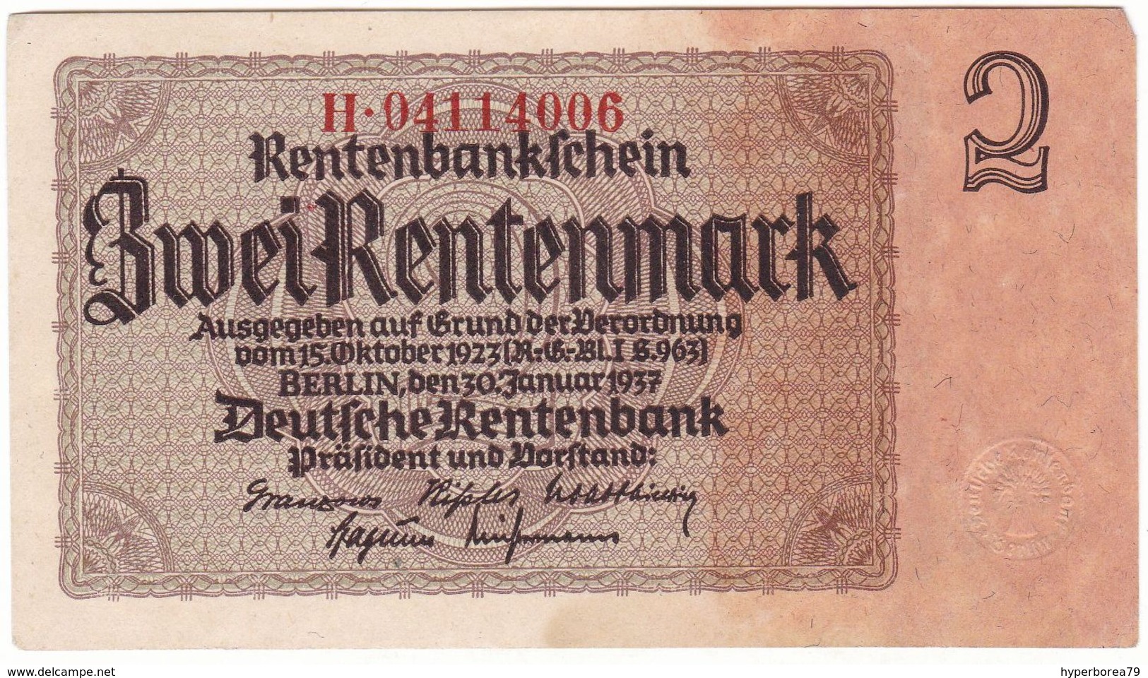 Germany P 174 B - 2 Rentenmark 30.1.1937 - AUNC - Otros & Sin Clasificación