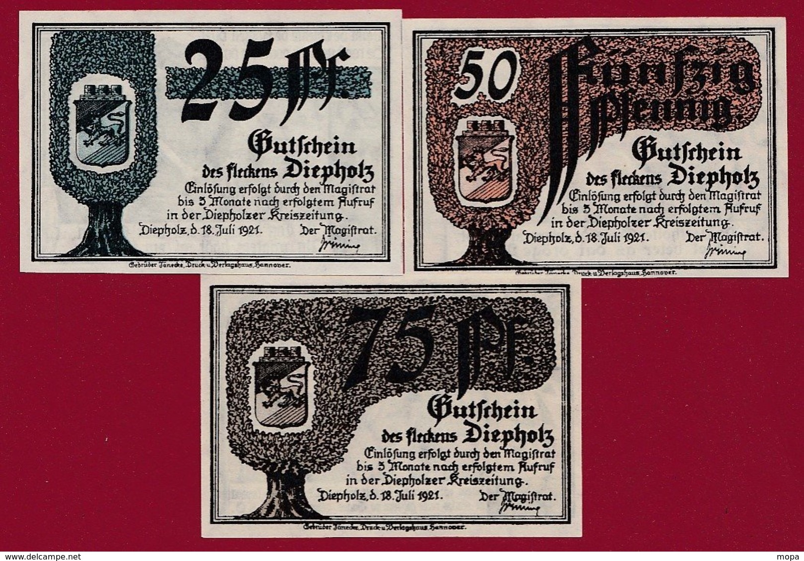 Allemagne 3 Notgeld Stadt Diepholz (RARE SERIE COMPLETE)  Dans L 'état Lot N °35 - Collections