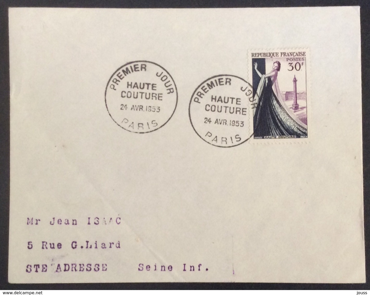 55- Haute Couture 941 FDC PremierJour Paris 24/4/1953 Lettre - 1950-1959