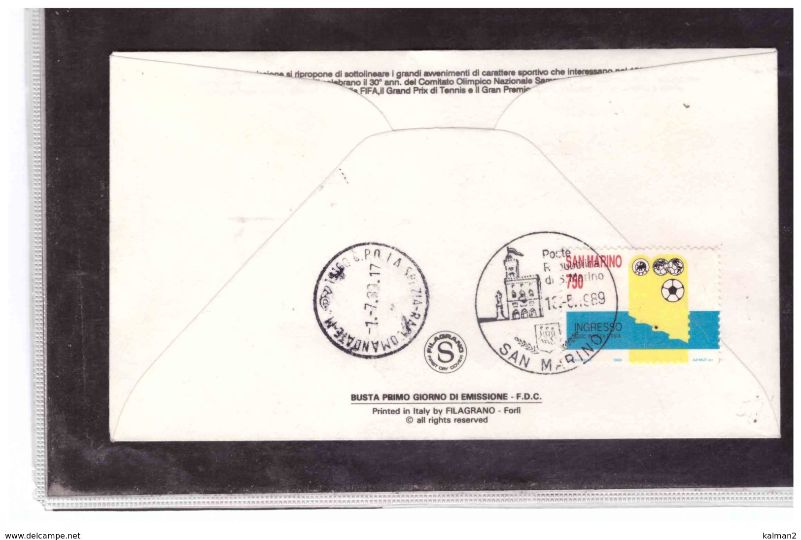 FDC5494  -  SAN MARINO  13.5.1989    /   FDC CAT.UNIFICATO   1258/61   -  AVVENIMENTI SPORTIVI A SAN MARINO - Sonstige & Ohne Zuordnung