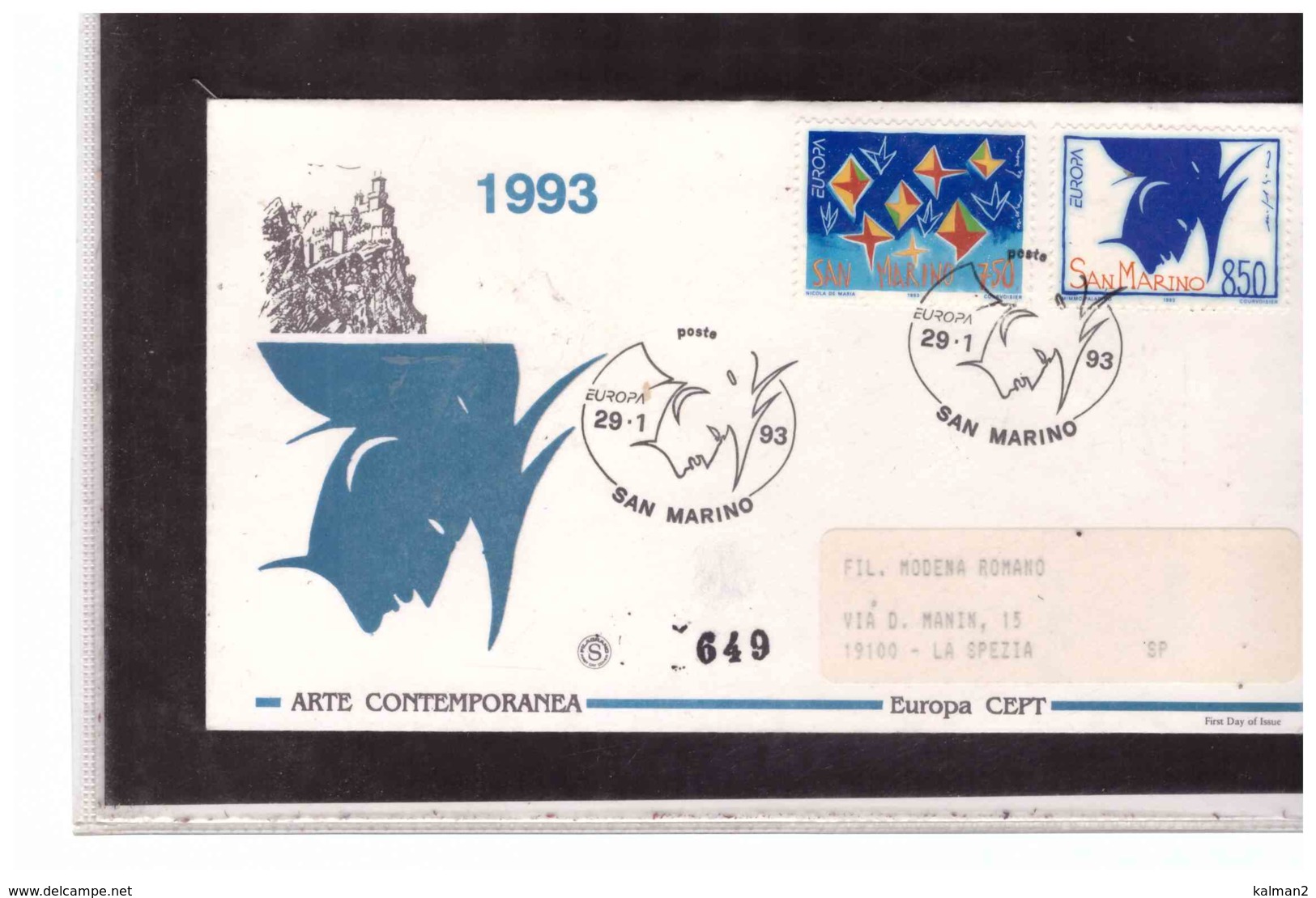 FDC5503   -  SAN MARINO  29.1.1993    /   FDC CAT.UNIFICATO   1372/73 -   EUROPA 93 - 1993