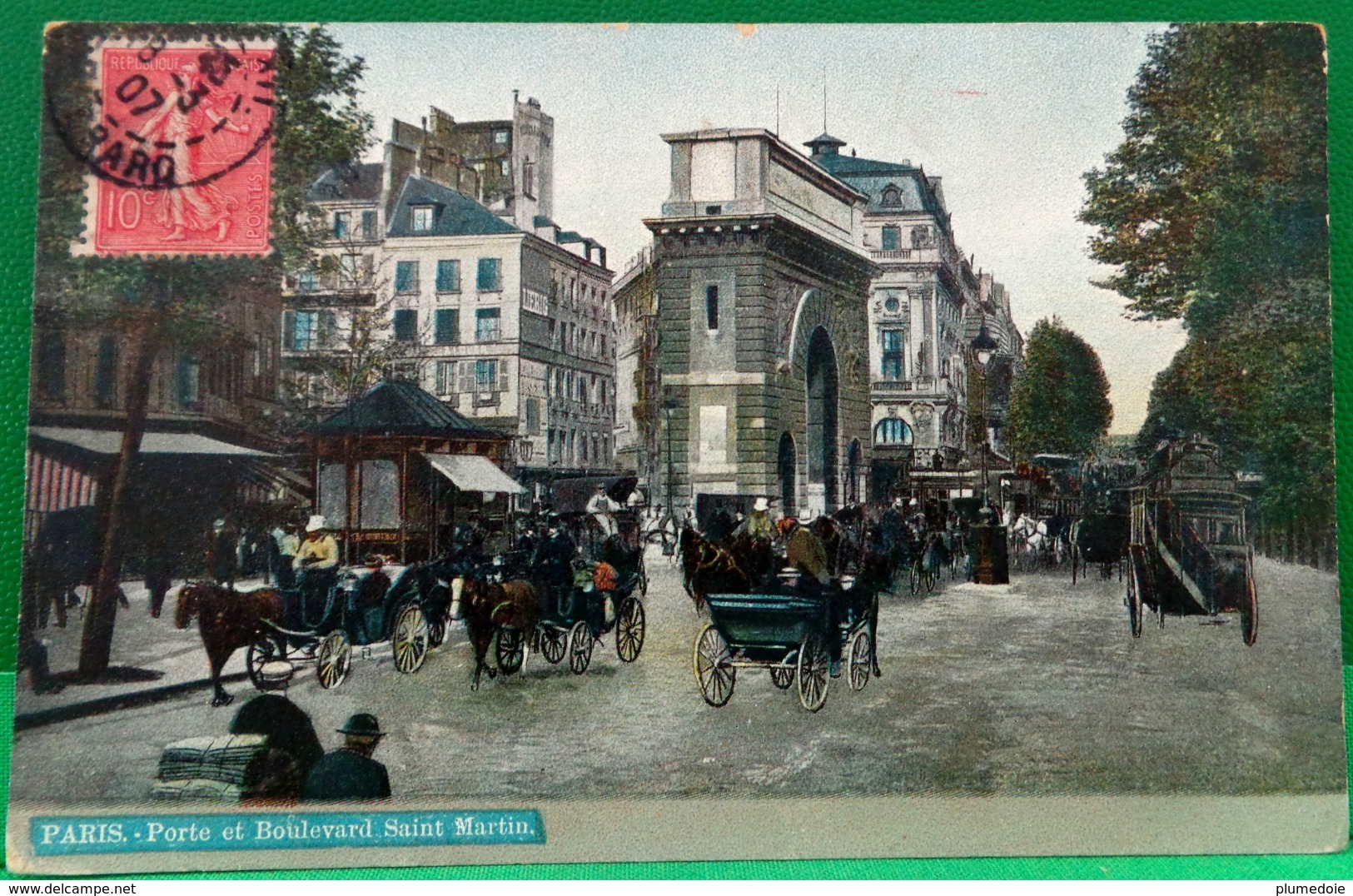 CPA 75 PARIS 10° Animée PORTE ET BOULEVARD SAINT MARTIN. 1907 . Colorisée , Omnibus , Fiacres , Calèche - District 10