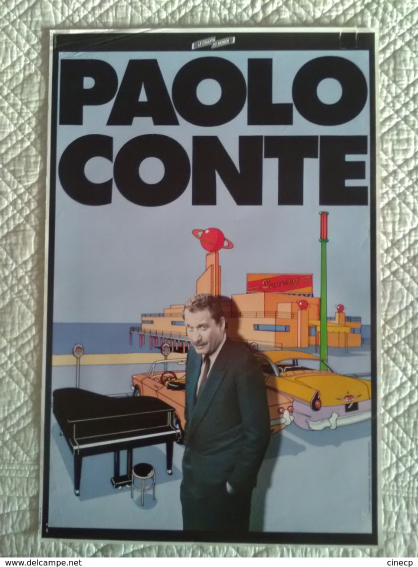 AFFICHE ANCIENNE ORIGINALE SPECTACLE CHANTEUR PAOLO CONTE Illustration Art Déco Voiture Automobile - Posters