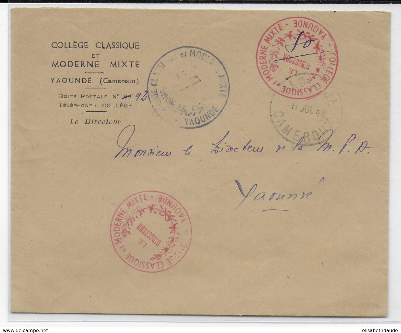 CAMEROUN - 1948 - ENVELOPPE En FRANCHISE SO Du COLLEGE CLASSIQUE ET MODERNE MIXTE De YAOUNDE SUP ! - Covers & Documents