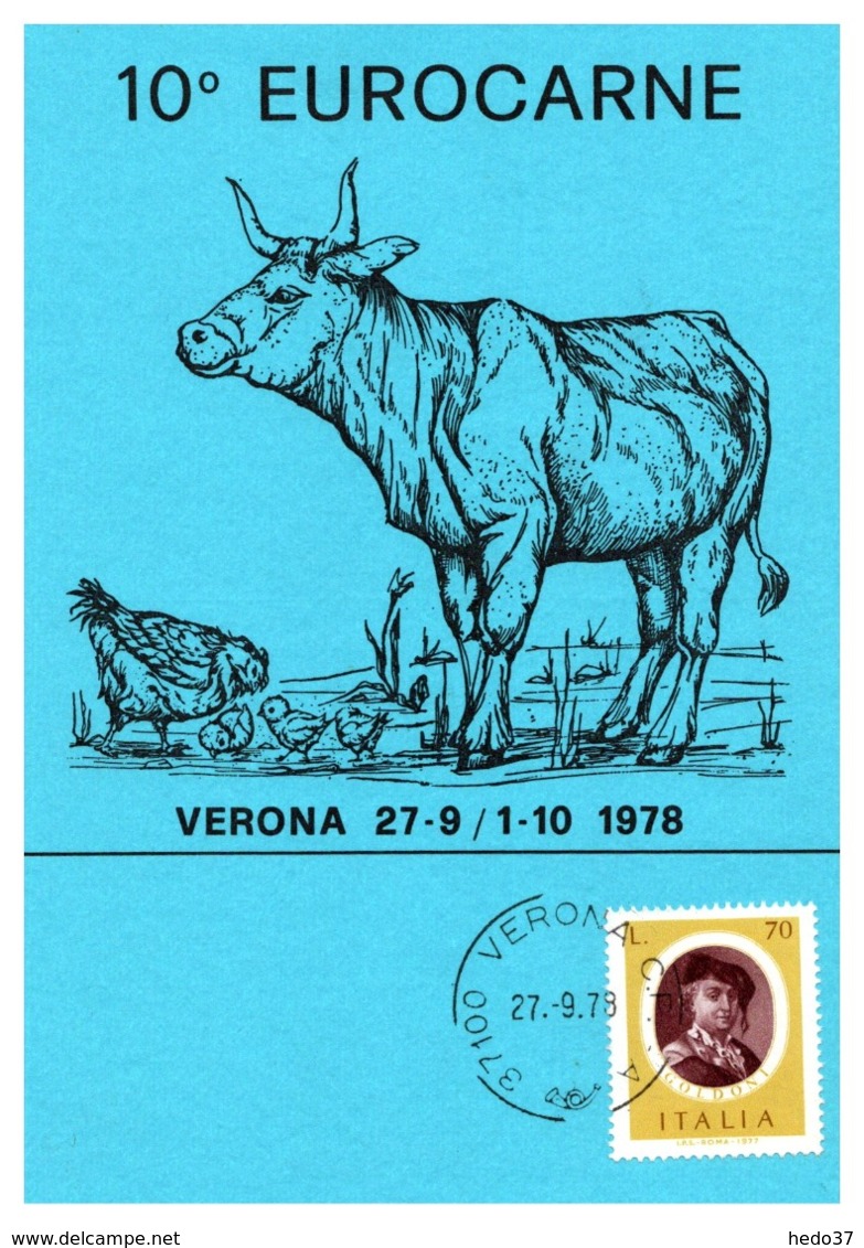 Thème Animaux - Vache, Poule - Italie Carte - Ferme