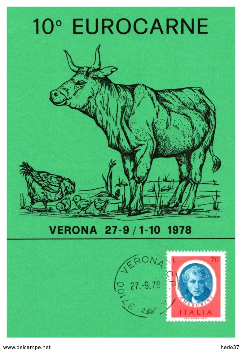 Thème Animaux - Vache, Poule - Italie Carte - Ferme