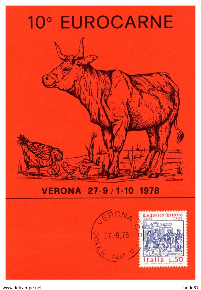 Thème Animaux - Vache, Poule - Italie Carte - Ferme