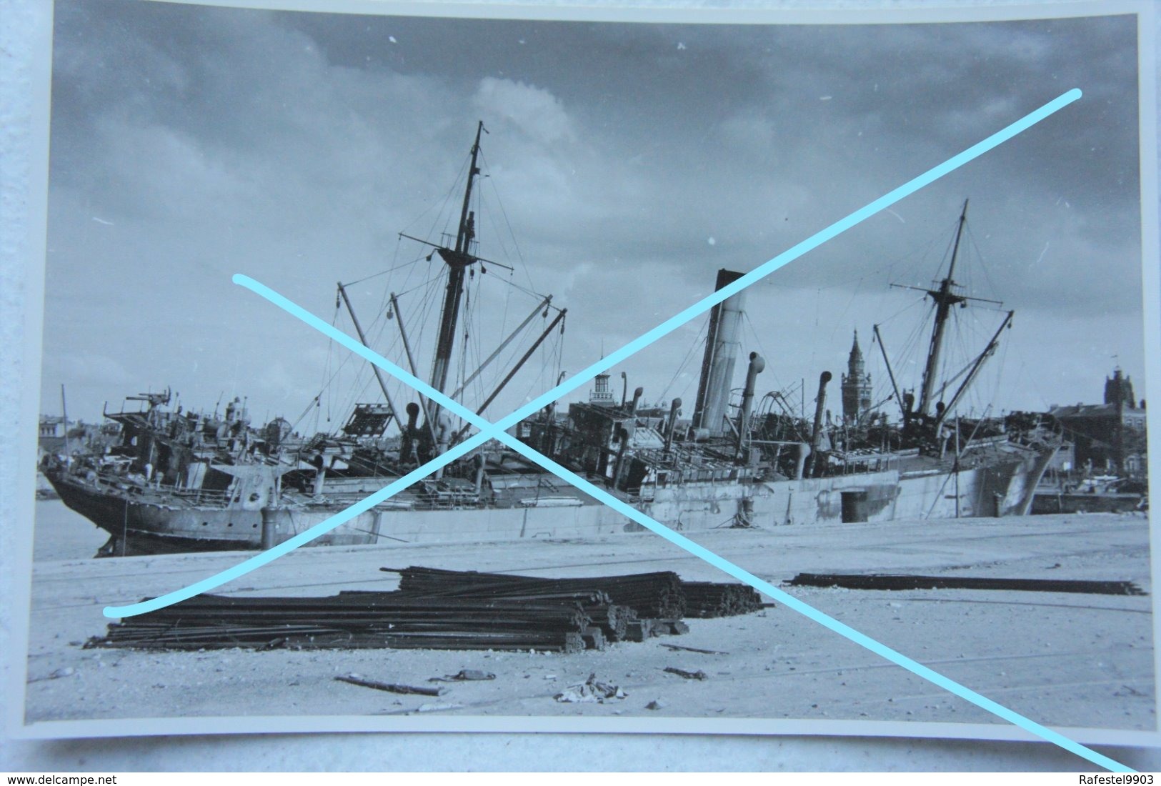 Photo CALAIS Mai Juin 1940 Destroyed Ship Navire Cargo  Operation Dynamo WW2 - Guerre, Militaire