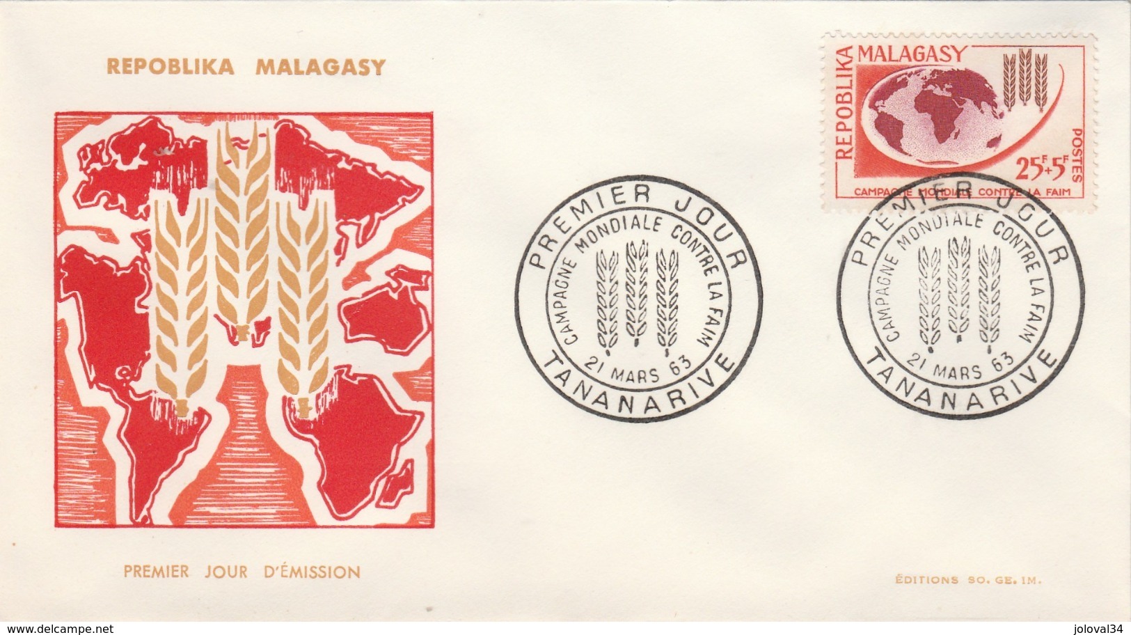 Madagascar FDC 1963 Yvert 378 - Campagne Mondiale Contre La Faim - Madagaskar (1960-...)