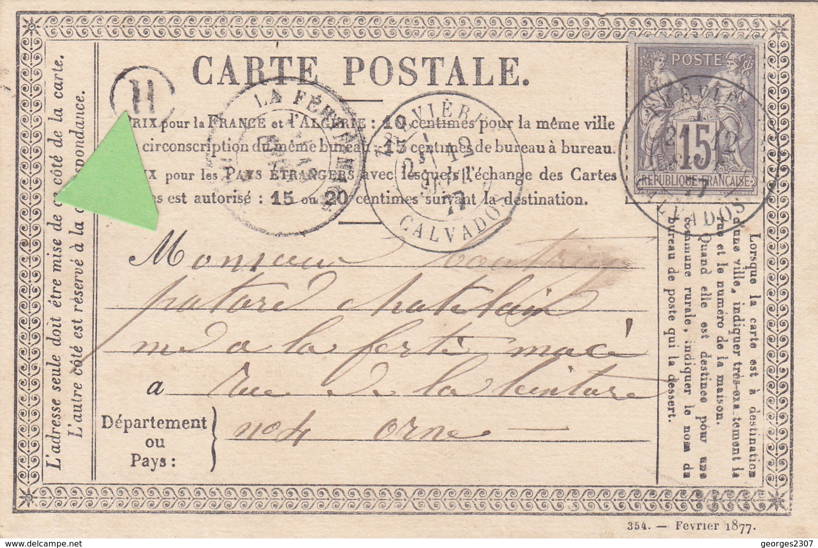 France: Entier Carte Précurseur - SAGE N° 66 - 15c Gris Sur Carte Type 1873 -  Cachet Facteur: H - Recto/verso - Cartes Précurseurs