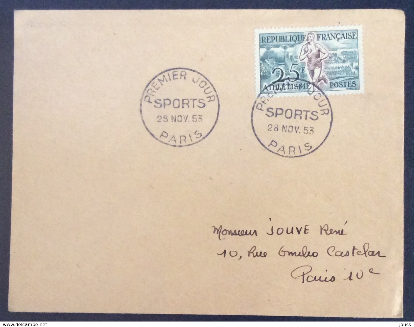 64- Athlétisme Sports 961 FDC PremierJour Paris 28/11/1953 Lettre - 1950-1959