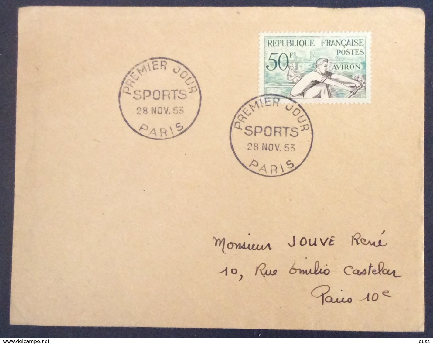 67- Aviron  Sports 964 FDC PremierJour Paris 28/11/1953 Lettre - 1950-1959