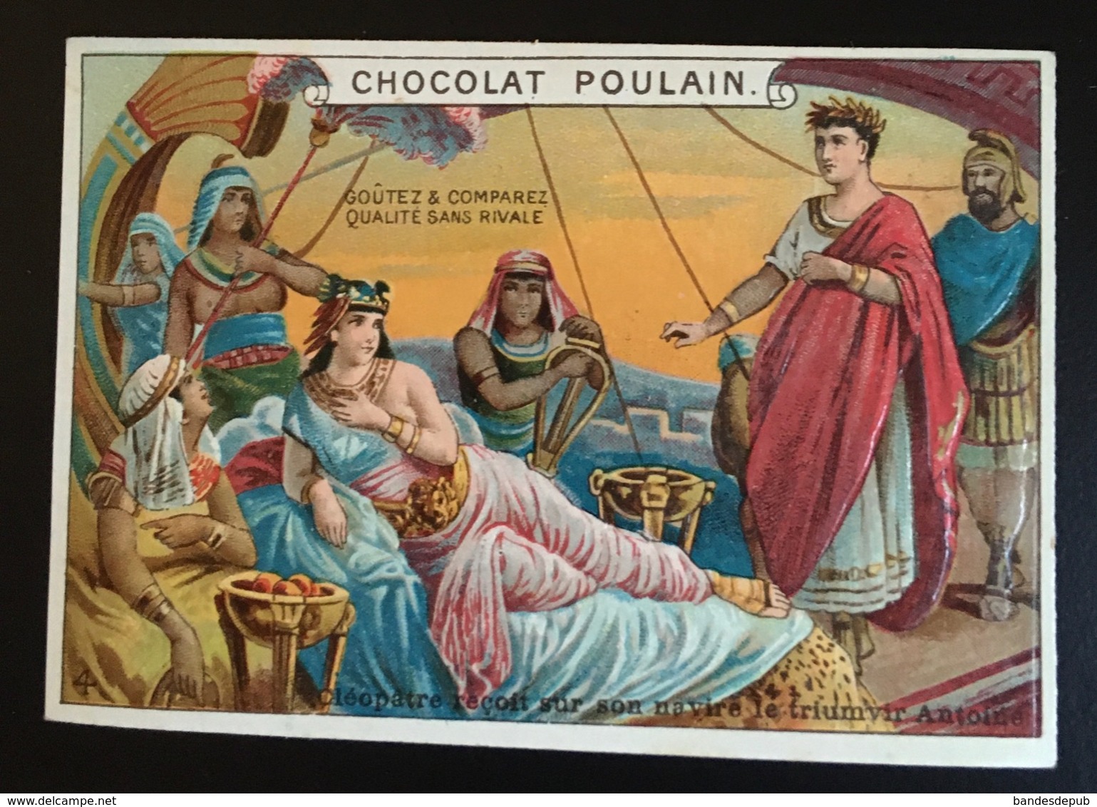 Poulain Très Jolie Chromo Gaufrée Egypte CLEOPATRE Antoine Histoire Romaine Lire Dos - Poulain