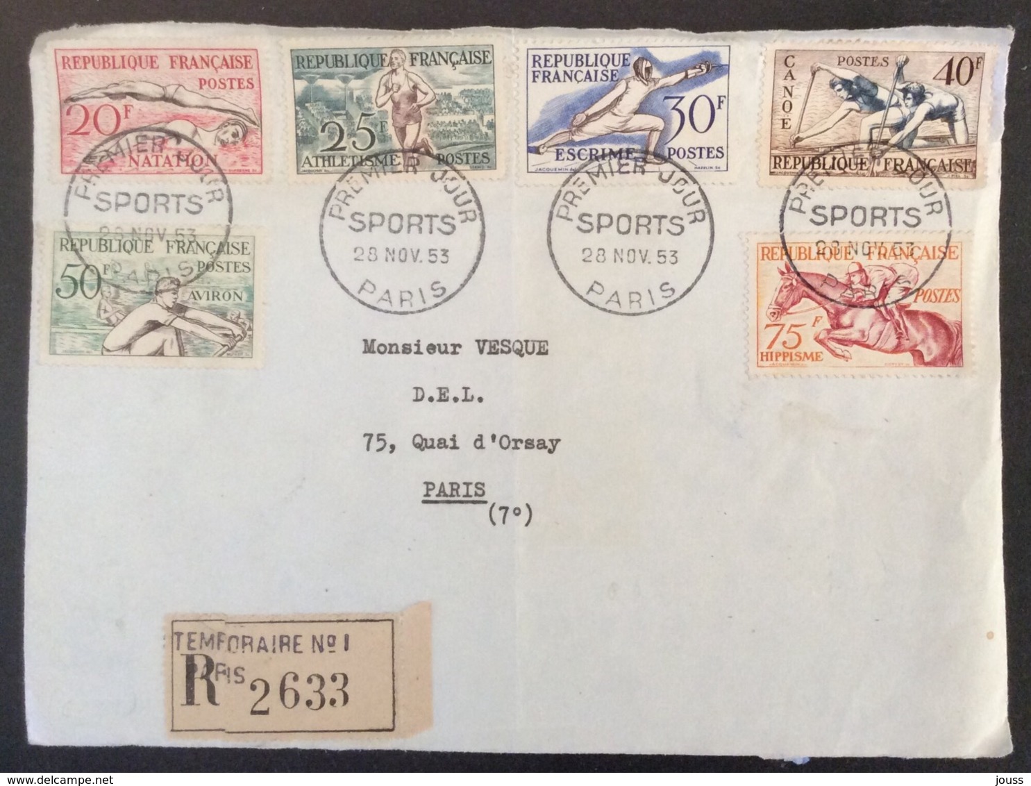 69- Série Sports 960 961 962 963 964 965 FDC PremierJour Paris 28/11/1953 Lettre - 1950-1959