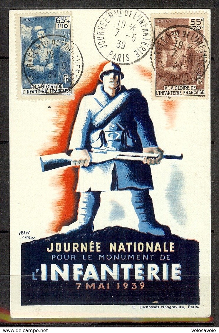 N° 386/387OBLITERES JOURNEE DE L'INFANTERIE DU 07/05/39 SUR CARTE MAXIMUM - 1930-1939