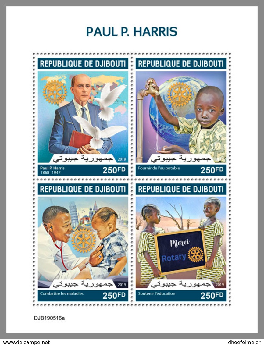 DJIBOUTI 2019 MNH Paul P. Harris Rotary Club M/S - IMPERFORATED - DH1941 - Rotary, Lions Club