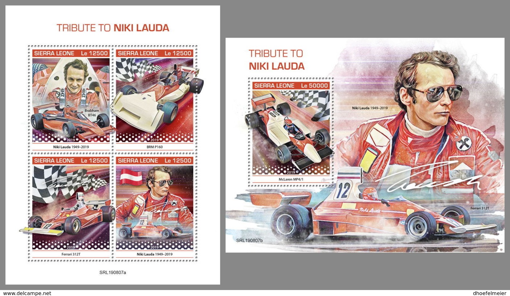 SIERRA LEONE 2019 MNH Niki Lauda Formula 1 Formel 1 Formule 1 M/S+S/S - OFFICIAL ISSUE - DH1941 - Cars