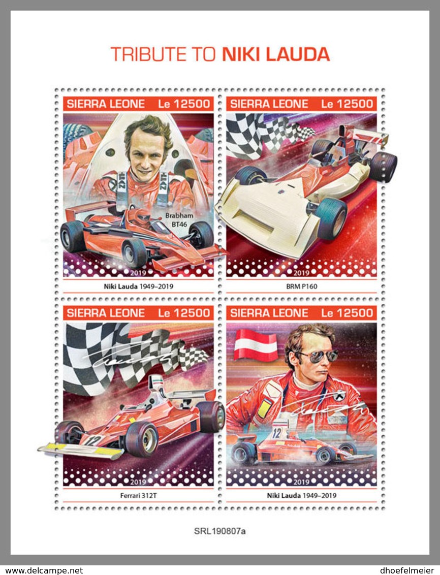 SIERRA LEONE 2019 MNH Niki Lauda Formula 1 Formel 1 Formule 1 M/S - OFFICIAL ISSUE - DH1941 - Cars