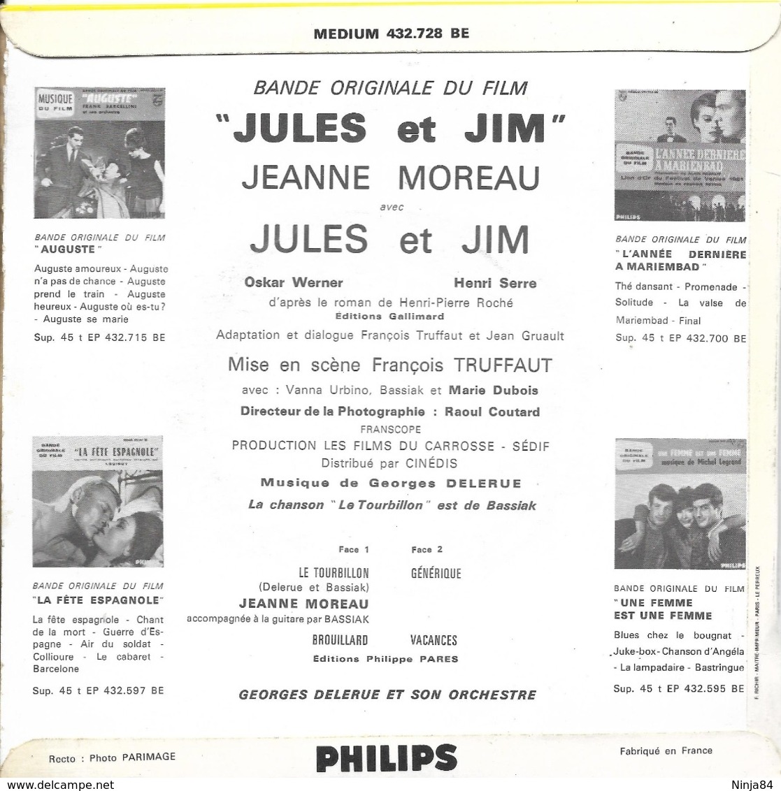 EP 45 RPM (7")  B-O-F  Jeanne Moreau ‎ "  Jules Et Jim  " - Filmmusik