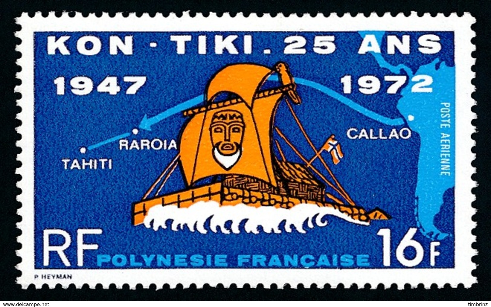 POLYNESIE 1972 - Yv. PA 64 * SUP  Cote= 16,00 EUR - Arrivée Du Kon-Tiki à Tahiti  ..Réf.POL24385 - Neufs