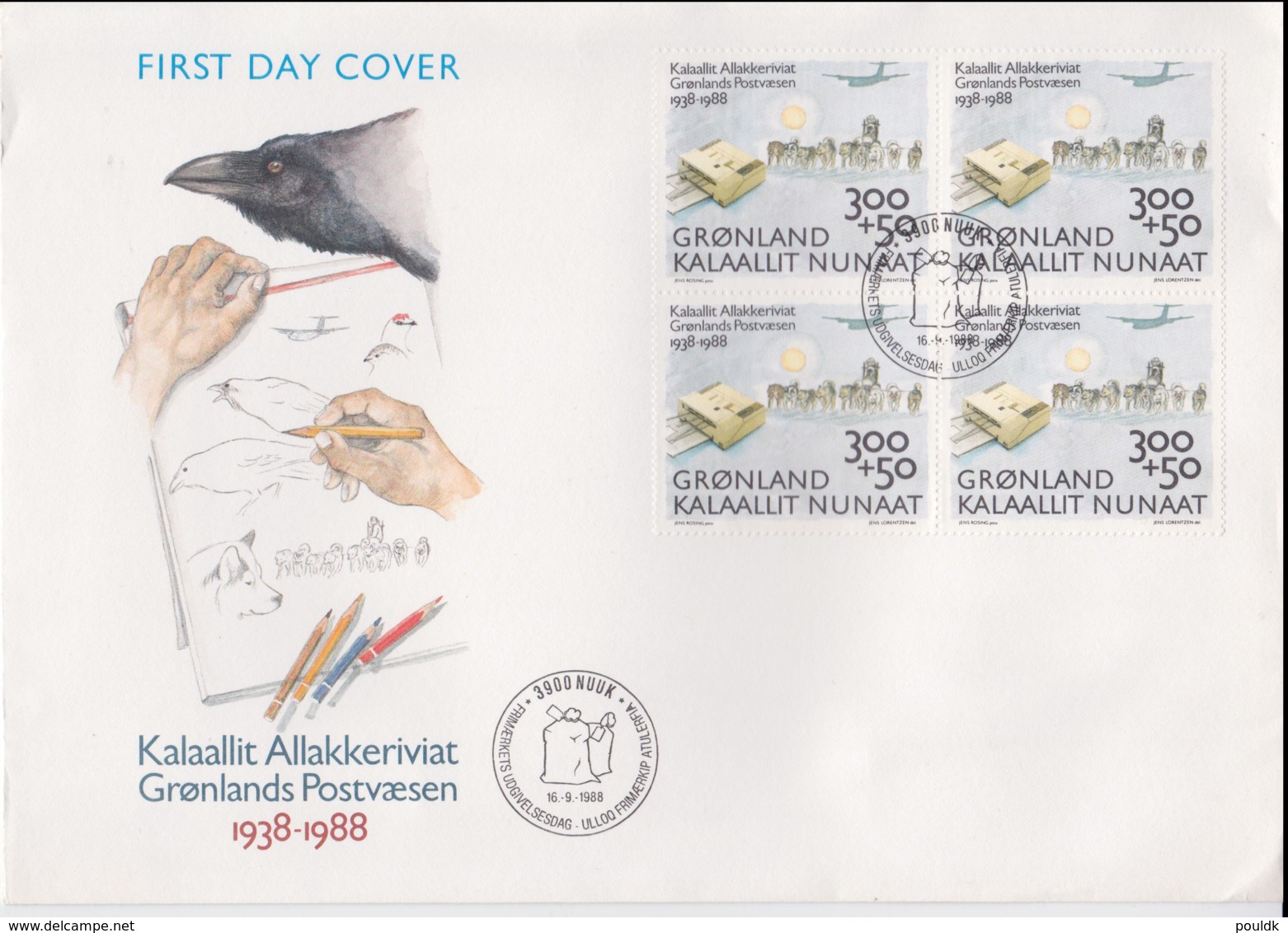 Greenland FDC 1988 Greenland Post 50 Years Block Of Four  (LAR8-48) - FDC
