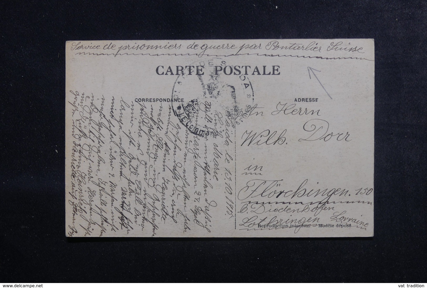 FRANCE / ALGÉRIE - Carte Postale De Saïda Pour Diedenhofen En 1915, Mention " Service Des PG Par Pontarlier. " - L 44552 - Guerre De 1914-18