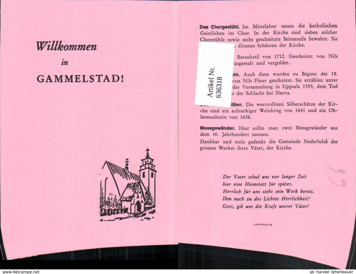 636318,Klappbar Gammelstad Kirche Informationsblatt Sweden - Suède