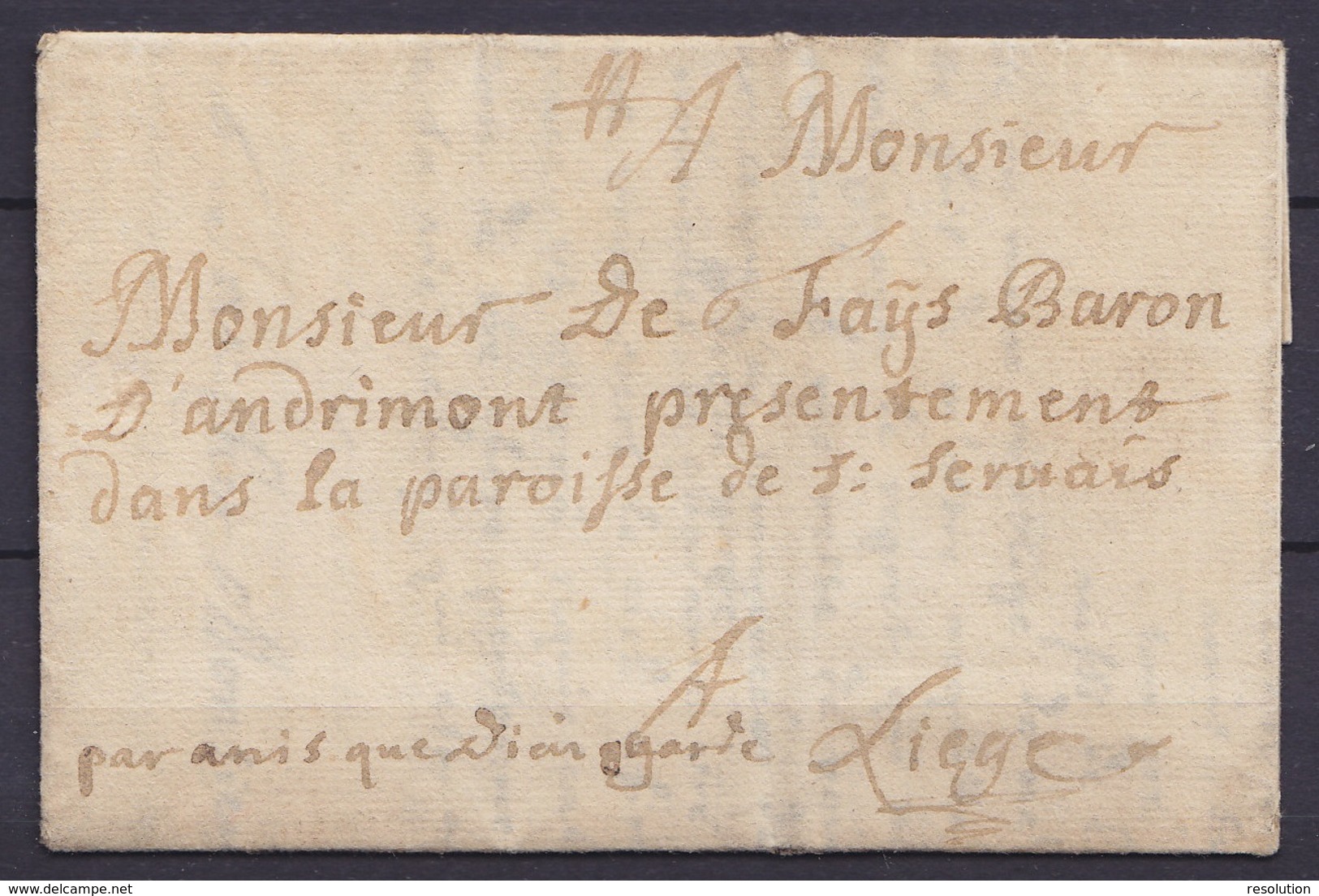 L. Datée 19 Décembre 1715 De HUY Pour Baron D'Andrimont Dans La Paroisse De St-Servais à LIEGE - Man. "par Amis Que Dieu - 1714-1794 (Oostenrijkse Nederlanden)